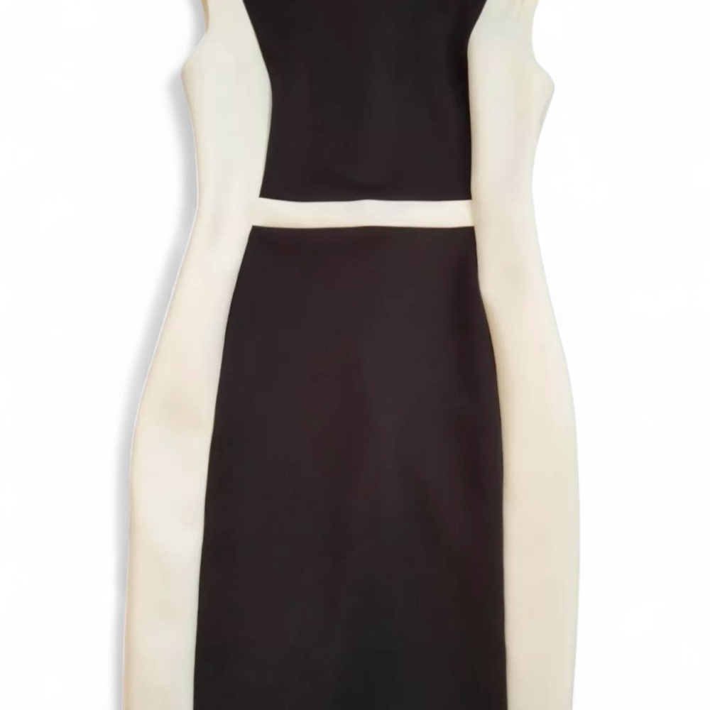 Calvin Klein Black and Cream Sheath Dress Sleeveless Midi